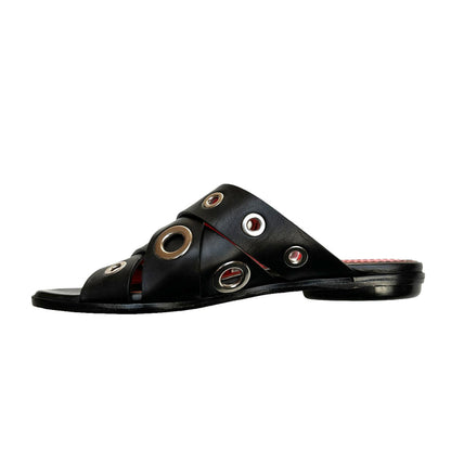 Black Leather and Silver Sandals - 5
