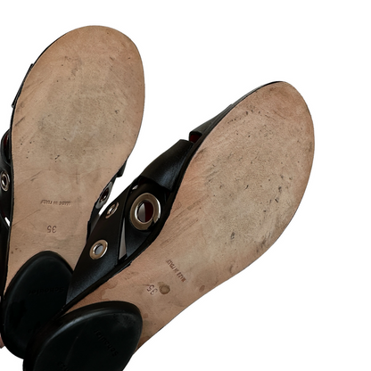 Black Leather and Silver Sandals - 5