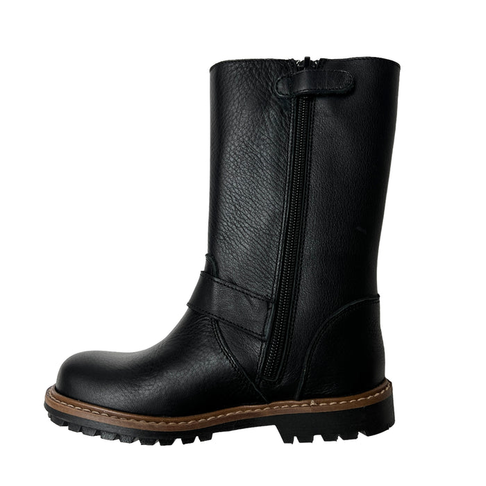 Black Leather Moto Kids Boots - 27