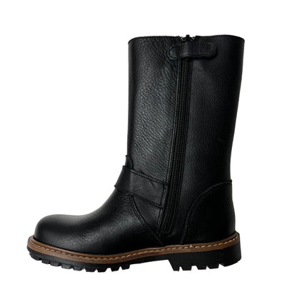 Black Leather Moto Kids Boots - 27