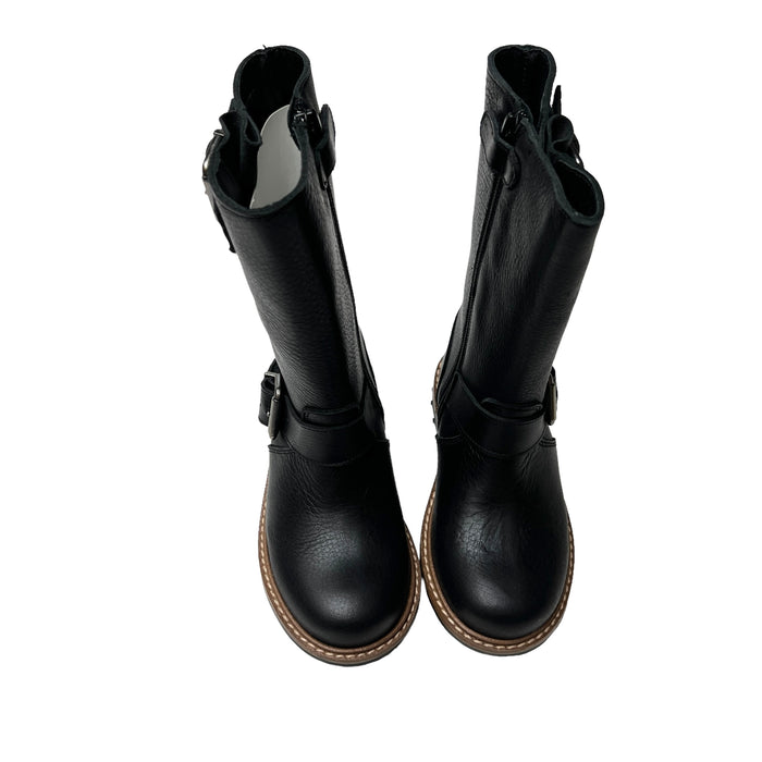 Black Leather Moto Kids Boots - 27