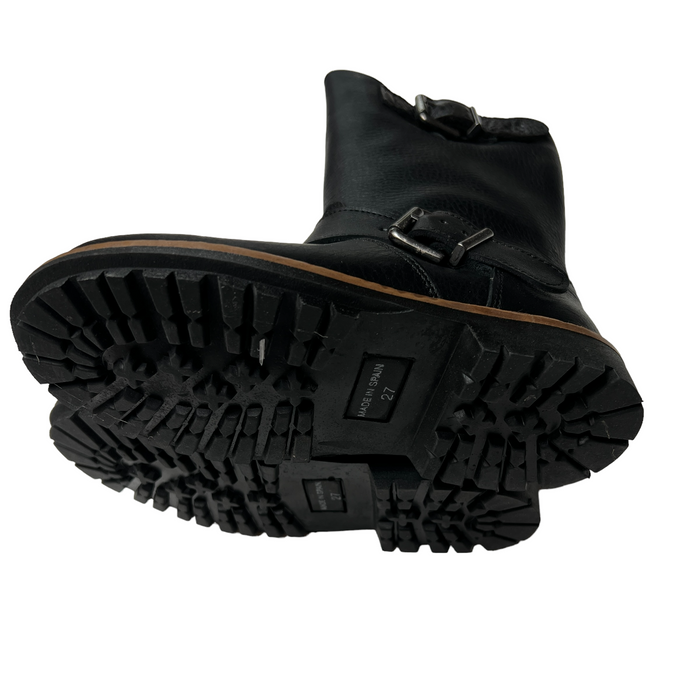 Black Leather Moto Kids Boots - 27