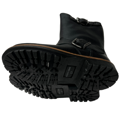 Black Leather Moto Kids Boots - 27