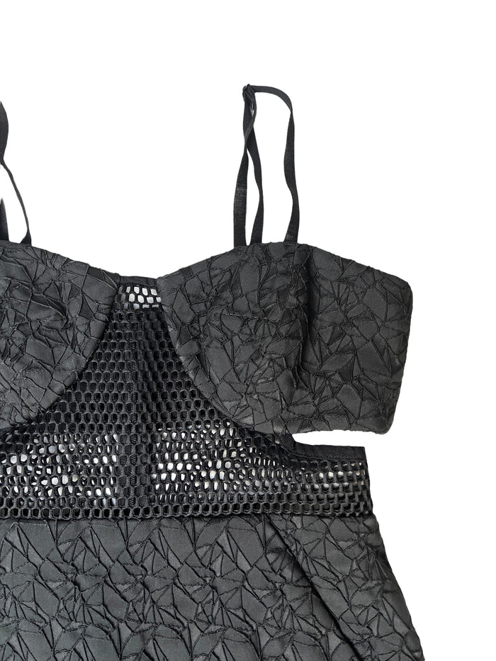 Black Mesh Cutout Dress - 2