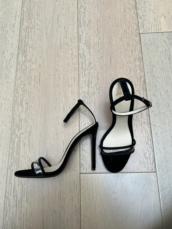 Black Suede High Heel Sandals - 7