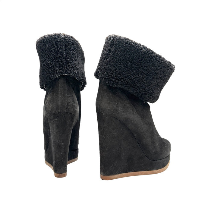 Black Suede & Shearling Boots - 10