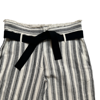 Black & White Cotton Pants with Belt - M