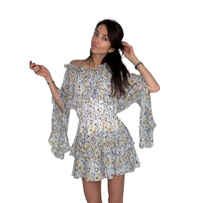 Blue Flower Print Dress - XS