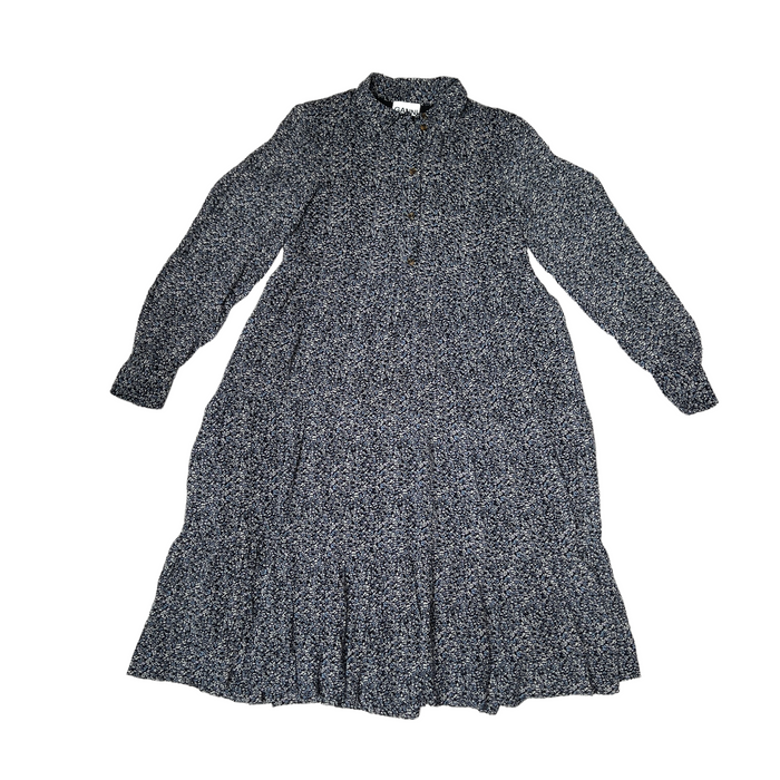 Blue Long Sleeves Floral Dress - L
