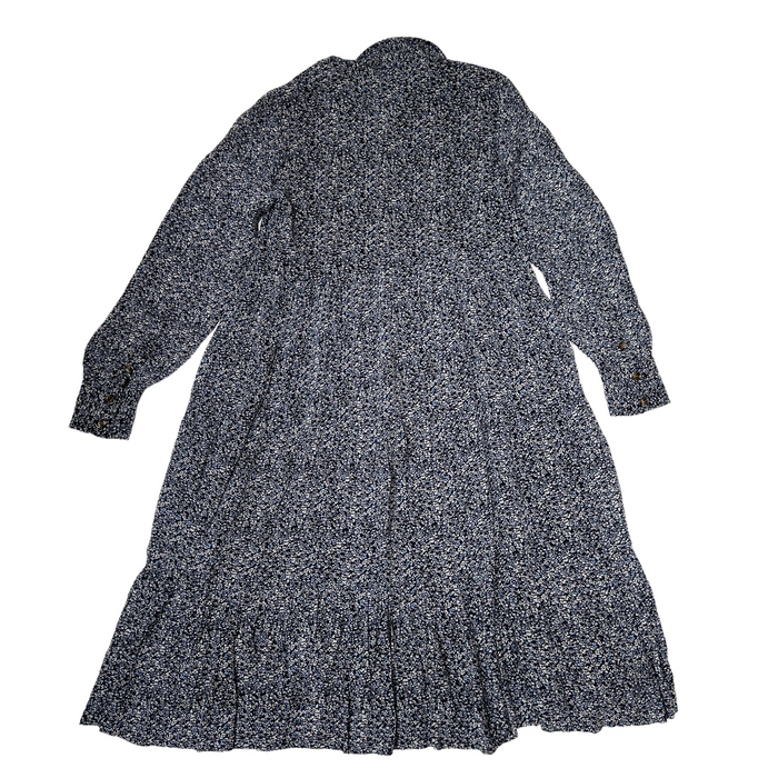 Blue Long Sleeves Floral Dress - L