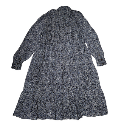 Blue Long Sleeves Floral Dress - L