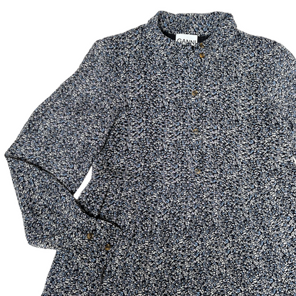 Blue Long Sleeves Floral Dress - L