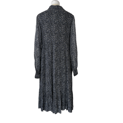 Blue Long Sleeves Floral Dress - L