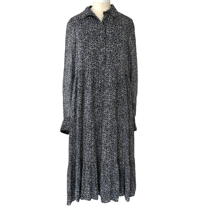 Blue Long Sleeves Floral Dress - L