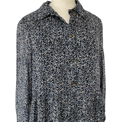 Blue Long Sleeves Floral Dress - L