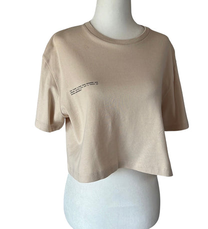 Cream Cotton Cropped T-shirt - S