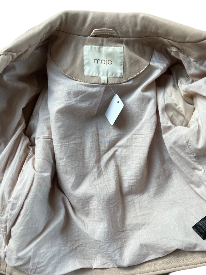 Cream Moto Leather Jacket - M