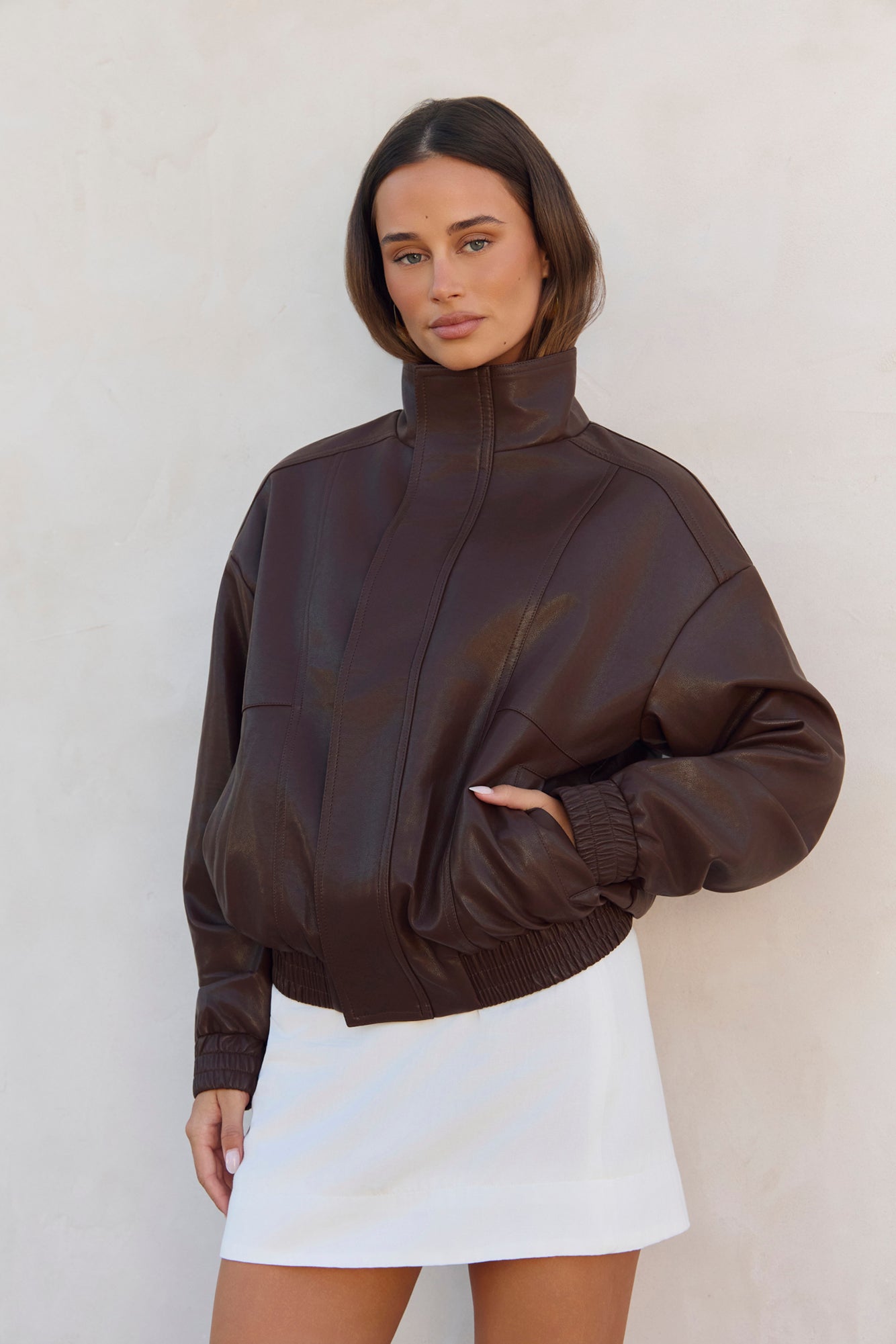 City Girls Faux Leather Jacket Brown