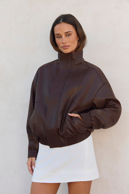 City Girls Faux Leather Jacket Brown