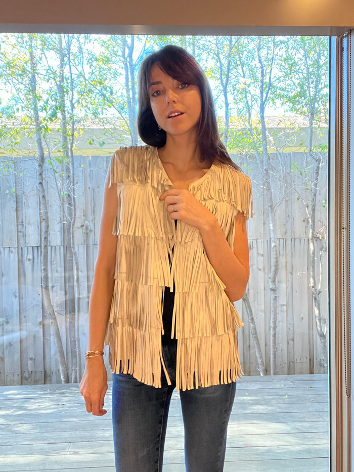 Fringe Leather Vest - S
