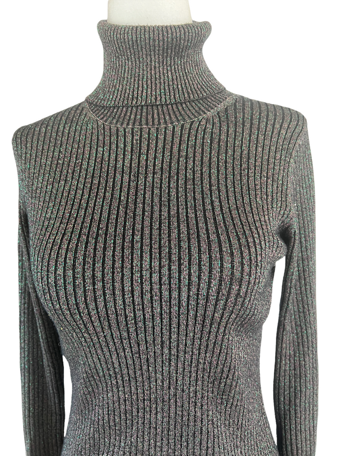 Grey and Green Metallic Turtleneck