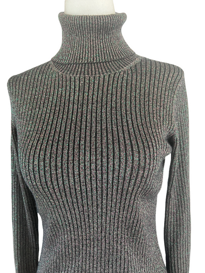 Grey and Green Metallic Turtleneck