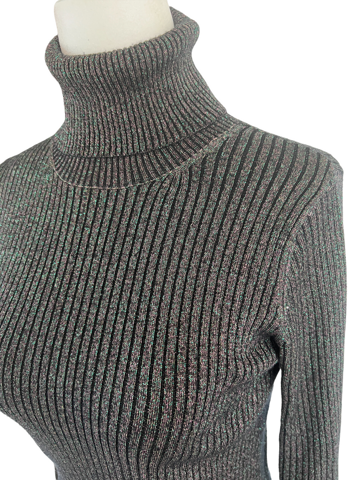Grey and Green Metallic Turtleneck