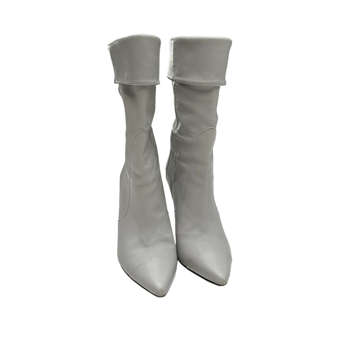 Light Grey Leather Heeled Boots - 6