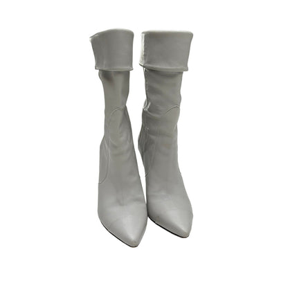 Light Grey Leather Heeled Boots - 6