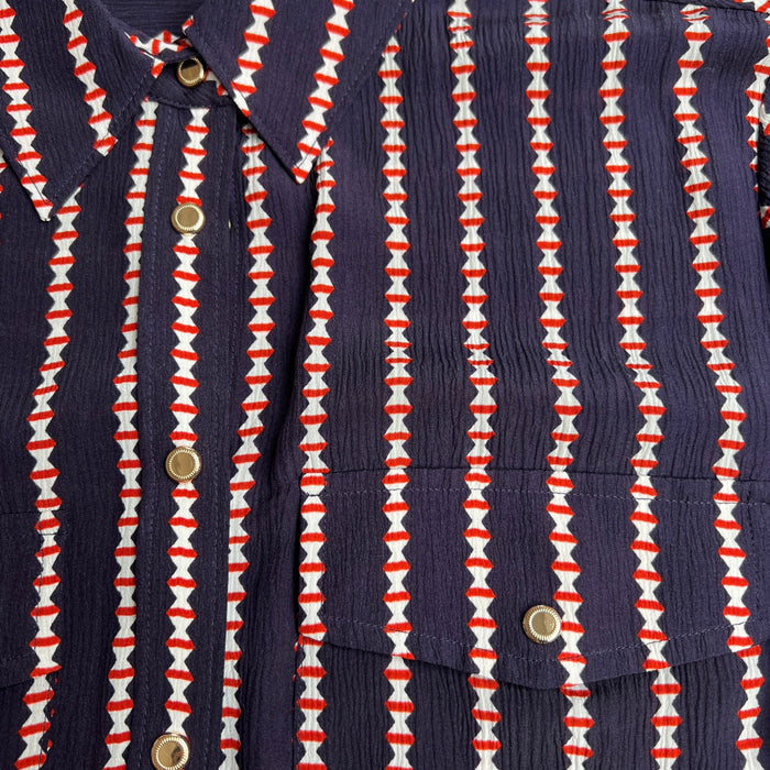Navy Print Silk Shirt - 4