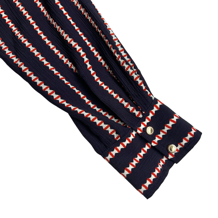 Navy Print Silk Shirt - 4