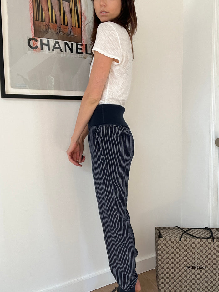 Navy Silk Pants - S
