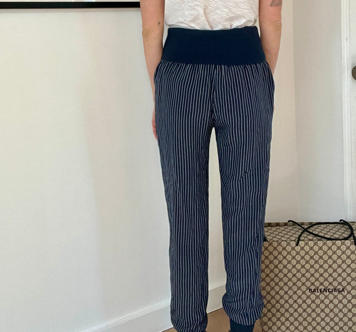 Navy Silk Pants - S