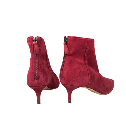 Red Suede Kitten Heels Boots - 7.5