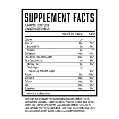 Supplement Facts Vegan Protein Birthday Cake