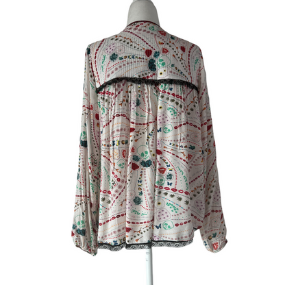 White and Print Blouse - S