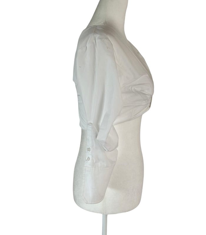 White Cotton Cropped Top - 0